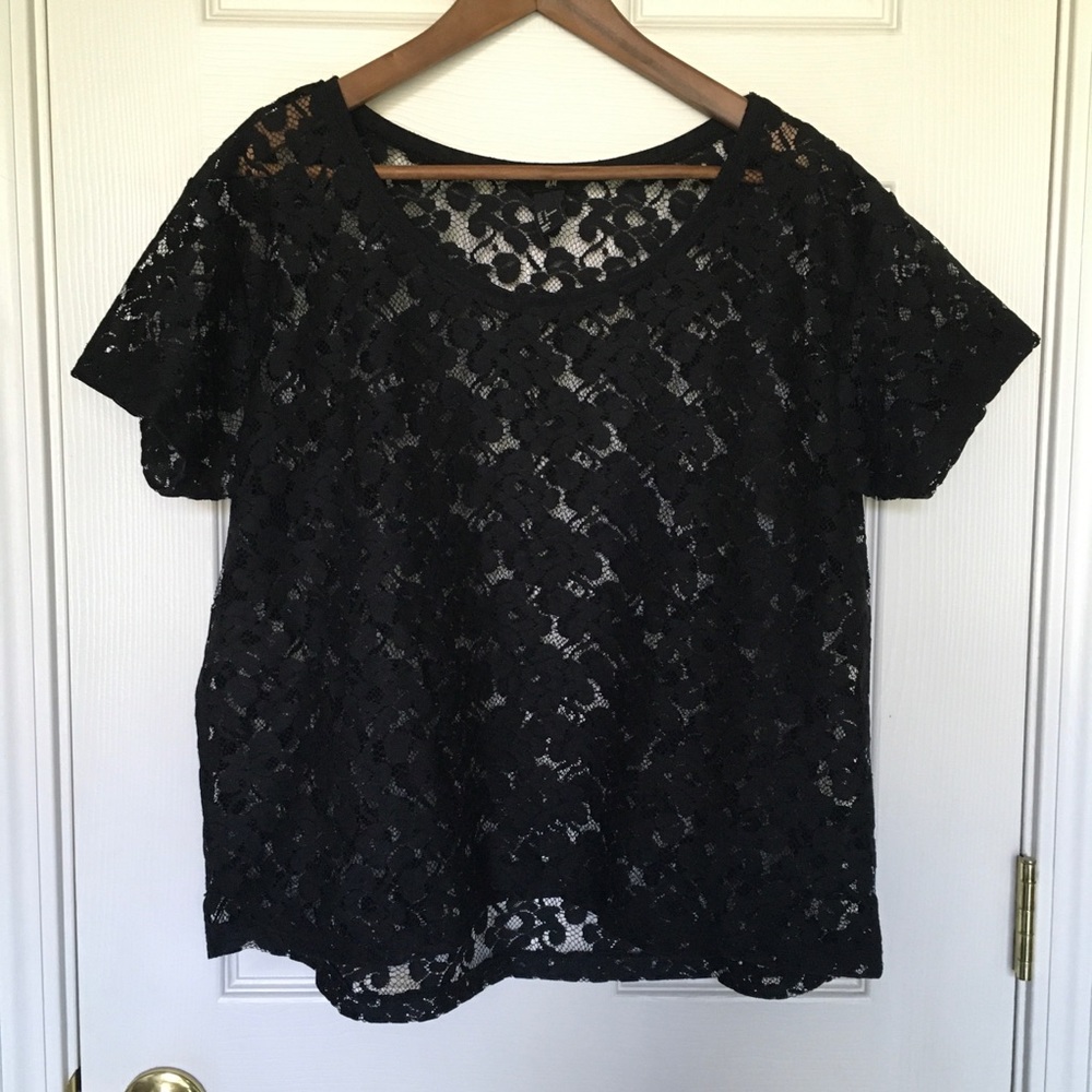 H&M Full Black Lace Short Sleeve T-shirt SizeL
